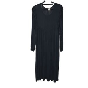 People Of Leisure Midi Dress Black Color Long Sleeves Ruffles Knit Size XL